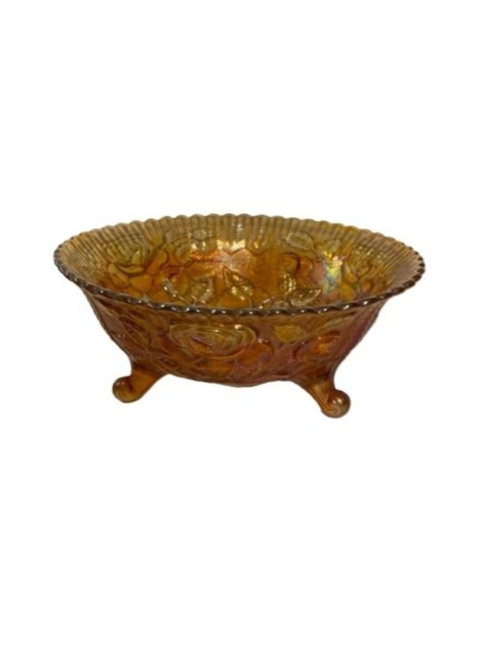 Imperial Glass imperial Lustre Rose Marigold Carnival Glass 3 Toed Fruit Bowl